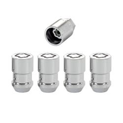 Lug Nuts, Conical Seat, Bulge, 7/16 in. x 20 RH, Closed End, Locking, Chrome Plated Steel, Set of 4