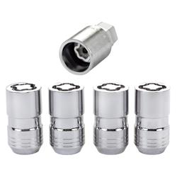 Lug Nuts, Conical Seat, Standard, 14mm x 1.50 RH, Closed End, Locking, Chrome Plated Stainless Steel, Set of 4