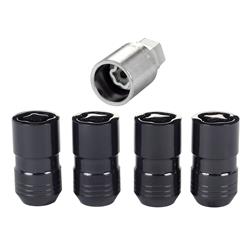 Lug Nuts, Wheel Locks, Locking, Standard Head, Conical Seat, Standard, Steel, Black, 14mm x 1.50 RH Thread Size, Set of 4