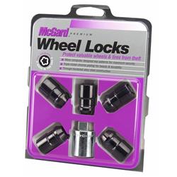 Wheel Locks, Standard Locking, 1/2-20 RH in., Conical Seat, Steel, Black Anodized, Dodge, Ford, Jeep, Set of 5