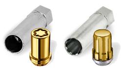 Lug Nuts, Spline Drive, Conical Seat, Tuner Standard/Locking, 12mm x 1.50 RH, Chrome, Gold Cap, Set of 16