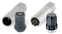 Lug Nuts, Conical Seat, 12mm x 1.50 RH, Tuner, Standard, Locking, Black Chrome Steel, Set of 20