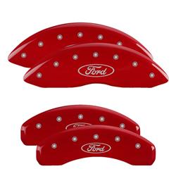 Set of 4, Ford Oval, Powder Coated Red, Paint fill Silver