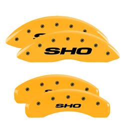 Brake Caliper Covers, Engraved Front and Rear: SHO, Yellow powder coat finish, black characters