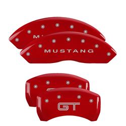 Brake Caliper Covers, Bolt-on, Aluminum, Red Powdercoated, Mustang Logo Front, GT Logo Rear, Ford, Set of 4