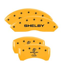 Brake Caliper Covers, Engraved Front: Shelby - Engraved Rear: Tiffany Snake, Yellow powder coat finish, black