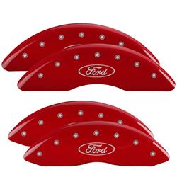 Brake Caliper Covers, Bolt-on, Aluminum, Red Powdercoated, Ford Oval Logo, Ford, Set of 4