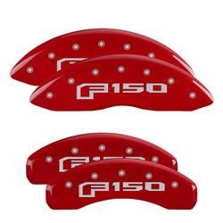 Brake Caliper Covers, Clip-on, Aluminum, Red Powdercoated, F-150 2015 Logo, Ford, Set of 4