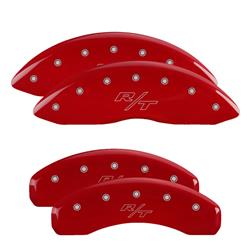 Brake Caliper Covers, Clip-on, Aluminum, Red Powdercoated, R/T Vintage Logo, Dodge, Set of 4