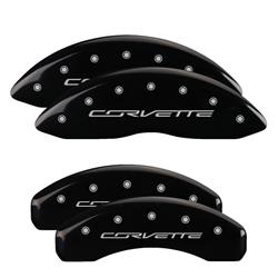 Brake Caliper Covers, Bolt-on, Aluminum, Black Powdercoated, Corvette Logo, Chevy, Set of 4