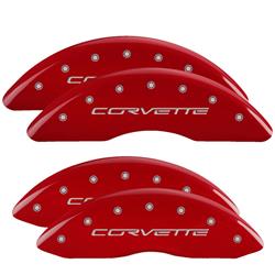 Brake Caliper Covers, Aluminum, Red Powdercoated, Corvette Logo, Chevy, Set of 4