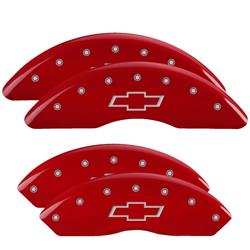 Brake Caliper Covers, Engraved Front and Rear: Bowtie, Red powder coat finish, silver characters