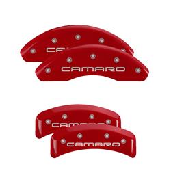 Brake Caliper Covers, Bolt-on, Aluminum, Red Powdercoated, Camaro Logo, Chevy, Set of 4