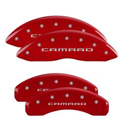 Brake Caliper Covers, Aluminum, Red Powdercoated, Camaro Logo, Chevy, Set of 4