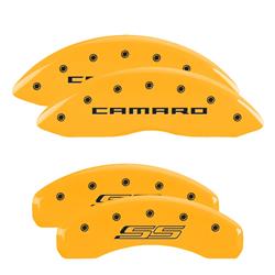 Brake Caliper Covers, Engraved Front: Gen 5/Camaro - Engraved Rear: Gen 5/SS, Yellow powder coat finish, black