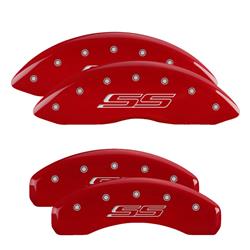 Brake Caliper Covers, Bolt-on, Aluminum, Red Powdercoated, SS Logo, Chevy, Set of 4