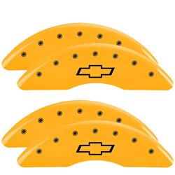 Brake Caliper Covers, Engraved Front and Rear: Bowtie, Yellow powder coat finish, black characters