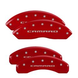 Brake Caliper Covers, Bolt-on, Aluminum, Red Powdercoated, Camaro Gen 5/6 Logo, Fits 3.6L Models with JL9 Brakes, Chevy, Set of 4