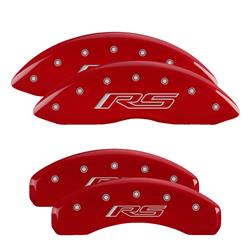 Brake Caliper Covers, Clip-on, Aluminum, Red Powdercoated, RS Gen 5/6 Logo, Chevrolet, Set of 4