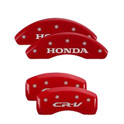 Brake Caliper Covers, Clip-on, Aluminum, Red Powdercoated, Honda® Logo Front, CR-V Logo Rear, for use on Honda®, Set of 4