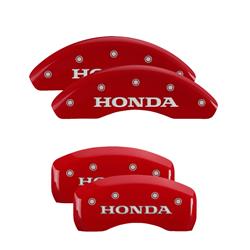 Brake Caliper Covers, Clip-on, Aluminum, Red Powdercoated, Honda® Logo, for use on Honda®, Set of 4