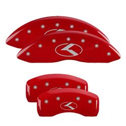 Brake Caliper Covers, Clip-on, Aluminum, Red Powdercoated, Circle K/Kia Logo, for Kia, Set of 4