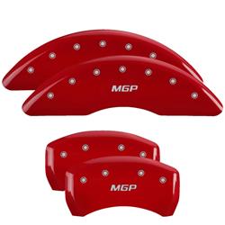 Set of 4 caliper covers, Engraved Front and Rear: MGP, Red powder coat finish, silver characters.