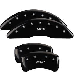 Set of 4 caliper covers, Engraved Front and Rear: MGP, Black powder coat finish, silver characters.