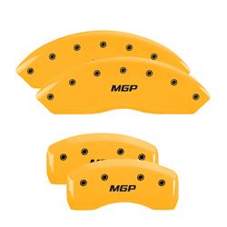 Set of 4 caliper covers, Engraved Front and Rear: MGP, Yellow powder coat finish, black characters