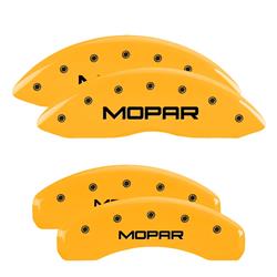 Brake Caliper Covers, Engraved Front and Rear: MOPAR, Yellow powder coat finish, black characters