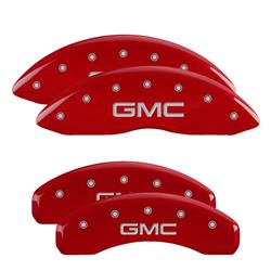 Brake Caliper Covers, Bolt-on, Aluminum, Red Powdercoated, GMC Logo, GMC, Set of 4