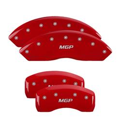 Brake Caliper Covers, Bolt-on, Aluminum, Red Powdercoated, MGP Logo, Cadillac, Set of 4