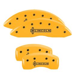 Brake Caliper Covers, Engraved Front and Rear: Lincoln, Yellow powder coat finish, black characters