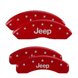 Brake Caliper Covers, Aluminum, Red Powdercoated, Jeep Logo, Jeep, Set of 4