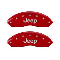 Front set 2 caliper covers , Engraved Front: JEEP, Red powder coat finish, silver characters.