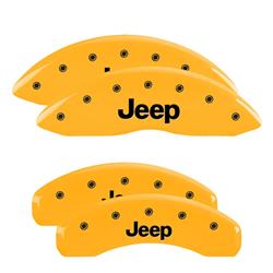 Brake Caliper Covers, Clip-on, Aluminum, Yellow Powdercoated, Jeep Logo, Jeep, Set of 4