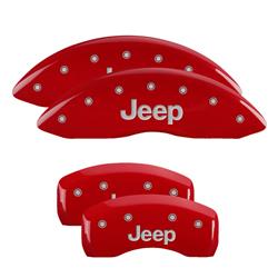 Brake Caliper Covers, Clip-on, Aluminum, Red Powdercoated, Jeep Logo, Jeep, Set of 4