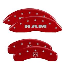 Brake Caliper Covers, Aluminum, Red Powdercoated, Ram Head Logo, Ram, Set of 4