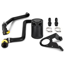 Oil Catch Can, Baffled, Round, Aluminum, Black Anodized, Black Silicone Hoses, Ford Bronco, 2.7L, Kit