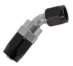 Fittings, Hose End, Swivel End, 45 Degree, -6 AN, Aluminum, Black/Clear Anodized, Each