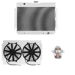 Radiator, Downflow, Aluminum, Natural, Transmission Cooler, Dual Fan, Chevy, Kit