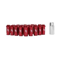 Lug Nuts, Conical Seat, 12mm x 1.50 RH, 16 Standard Lug Nuts, 4 Locking Lug Nuts, Red Anodized, Aluminum, Set of 20