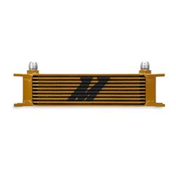 Oil Cooler, Universal, 10-Row, Plate, 3.80 in. Height, 12.95 in. Width, 1.97 in. Thick, -10AN Male Fittings, Aluminum, Gold Powdercoated, Each