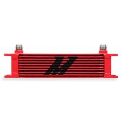 Oil Cooler, Universal, 10-Row, Plate, 3.80 in. Height, 12.95 in. Width, 1.97 in. Thick, -10AN Male Fittings, Aluminum, Red Powdercoated, Each