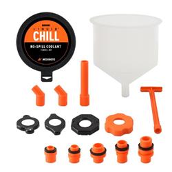 Funnels, No-Spill Funnel Kit, Includes 4 Cap Adapters, 5 Fill Neck Adapters, 3 Funnel Extensions, Stopper, Funnel Cap, Plastic, Clear Funnel, Kit