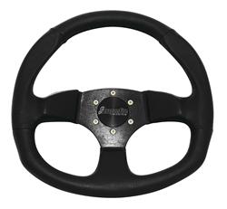 Steering Wheel, D-Shaped, 3-Spoke, Vinyl Grip, Aluminum Spokes, Black, 13.5 in. Diameter, 6-Bolt Mount, Each