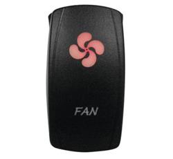 Electrical Switches, Laser-Etched, Fan, Rocker, Constant, Single Throw, Lighted Red, Each