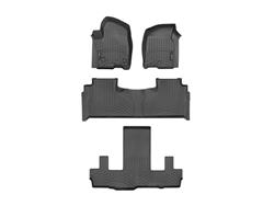 Floor Mats, FloorLiner, Front/Second/Third Row, Models with 2nd Row Bucket Seats, Thermoplastic, Black, Cadillac, Chevy, GMC, Set
