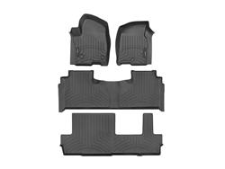 Floor Mats, FloorLiner, Front/Second/Third Row, 2nd Row Bench Seat, Thermoplastic, Black, Cadillac, Chevy, GMC, Set