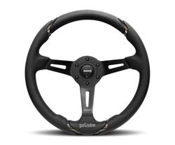 Steering Wheel, Gotham, 3-spoke, Black Leather Grip, Black Anodized Aluminum Spokes, 13.780 in. Diameter, Each